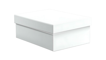 White rectangular box, slightly ajar lid, on black background, clean and minimalist