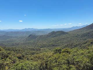 Obraz premium Beautiful Train trip from Curitiba to Morretes. Through the mountains.