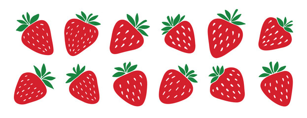 Strawberry doodle hand drawn icon set. Red berry drawing strawberry clipart symbol collection © Yanka