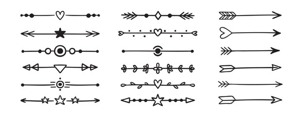 arrow bow doodle sketch scribble direction set heart, arrow, highlight underline text. Cute underlines border © Yanka