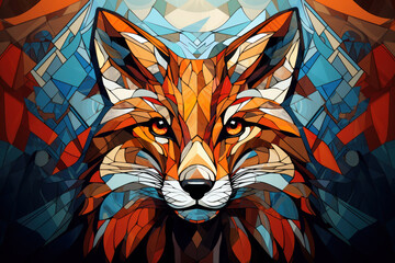 Cubist fox face in bright mosaic style, dynamic composition, geometric abstraction