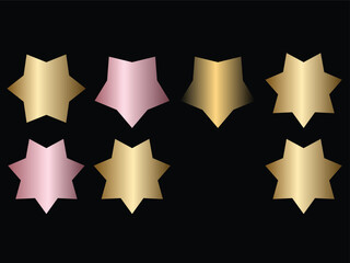 Set of Metallic Eight-Pointed Stars with Gold and Pink Gradients on Black