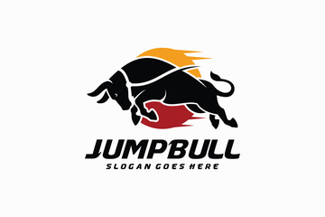 Dynamic jumping bull logo symbolizing strength, energy, courage, and aggression. Ideal for sports teams, fitness brands, finance, trading, motorsport, and bold corporate identities.