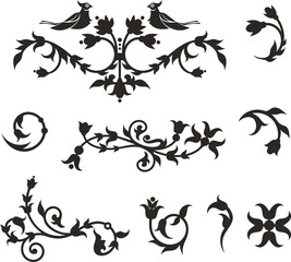 Vector Byzantine ornamental floral set with birds. Traditional decorations from ancient Greece, Eastern Roman Empire. Great for page decorations, greeting cards, wedding decor, textiles, carpets, silk