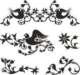 Vector Byzantine ornamental floral set with birds. Traditional decorations from ancient Greece, Eastern Roman Empire. Great for page decorations, greeting cards, wedding decor, textiles, carpets, silk