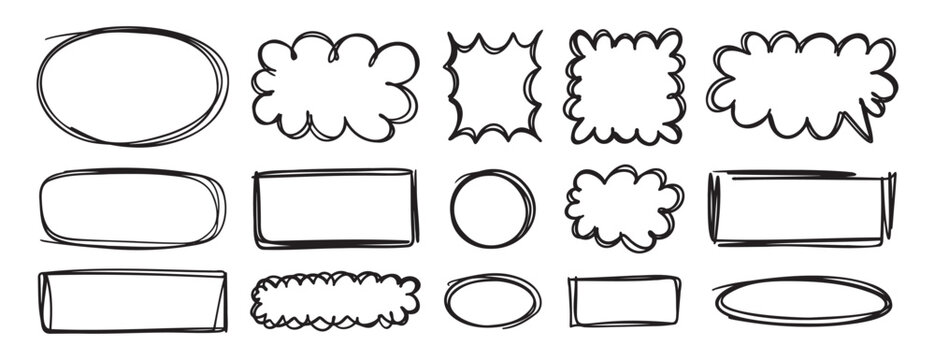 hand drawn black line frames for text box or photo. Scribble lines empty frame elements doodle stroke