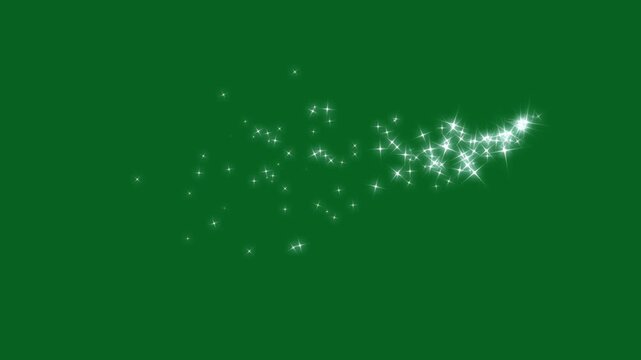 Shimmering fairy dust confetti motion animation, luxury white glitter sparkles line trail, magic sparkles glitter line stars, magic dust, pixie dust path, christmas stars isolated on green screen, 4K