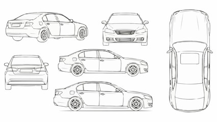 Detailed Car Blueprint - Multiple Angles and Perspectives. © holik