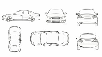 Car Blueprint - Detailed Technical Drawing for Automotive Design. © holik