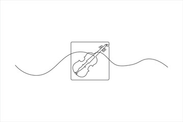 Minimalist one-line art of an abstract violin silhouette on a wavy path, perfect for music logos, classical concert posters, and elegant web design.
