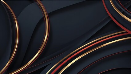 Abstract Dark Background with Glowing Gold Red Lines and Modern Futuristic Swirls Digital Design Element