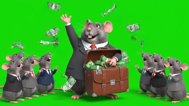 Cartoon Rat Businessman with Briefcase Full of Cash