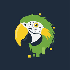 Fototapeta premium Stylized vector illustration of a green parrot head with pixelated effect.