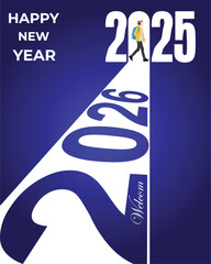 Happy New Year 2025 Concept Illustration with Path from 2026 to 2025, Minimal Blue Design, Future Journey, New Beginnings, Goal Setting, Modern Flat Vector Style
