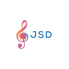 Fototapeta premium “Creative music logo with human silhouettes and treble clef in gradient colors, JSD Later Logo, modern artistic design isolated on white background” 