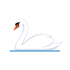 Naklejka premium Elegant white swan swimming gracefully on calm blue water in minimalist vector illustration.