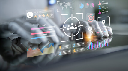 Hands engaging with advanced technology interface showcasing data analytics, graphs, and user interaction elements in a modern digital environment. Gantry