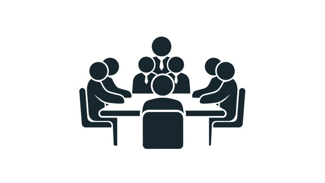A simple black icon depicts a group of people seated around a rectangular table in a meeting