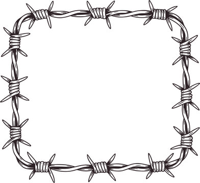 Hand drawn barbed wire frame in black and outline style