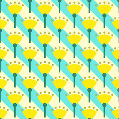 Floral Pattern with Yellow Flowers on Stripes