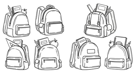Dynamic collection of student backpacks, filled with essential learning tools and academic supplies, ready for an exciting school year or adventurous educational pursuits