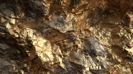 Cracked Gold and Dark Metallic Rock Surface Texture