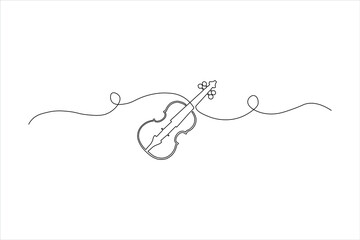 Minimalist one-line art of a classic violin outline with a flowing wave, perfect for music logos, concert posters, and elegant graphic design.