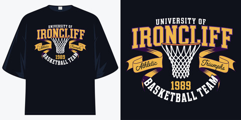 university ironcliff athletic triumphs 1989 basketball team t shirt design vector illustration artwork


