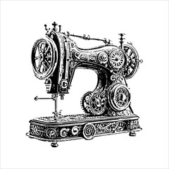 Vintage mechanical sewing machine illustration