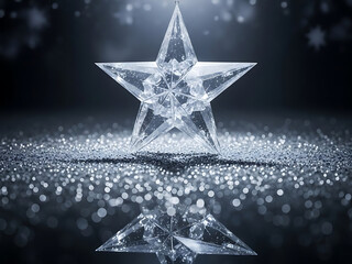 Crystal star on glittering surface with dark background
