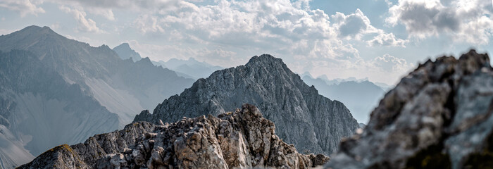 Rugged, rocky, and exposed peaks and ridges in the Lechtal Alps, featuring challenging climbs, craggy terrain, and breathtaking alpine scenery.