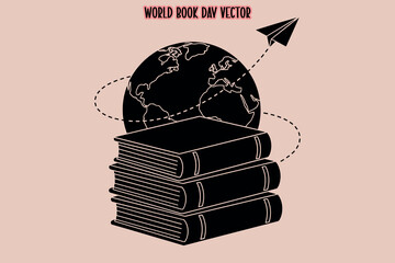 Books and Globe Knowledge Vector, Reading Education Concept Illustration