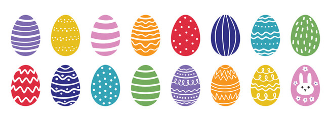 Cute cartoon easter egg decorated with dots, stripe, line, ornaments or Easter design. doodle colorful egg Easter set.