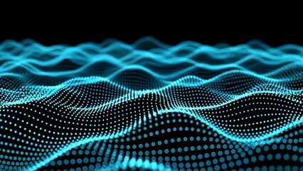 Abstract Blue Wavy Particle Technology Background with Glowing Digital Flow and Futuristic Motion Design
