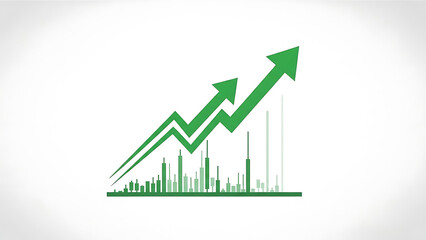 Green stock market graph with upward trend isolated on white background