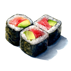 Watercolor vector illustration of Maki Rolls, isolated on white background. © Andrews