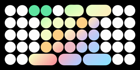 An arrangement of colorful oval and rectangular shapes on a black background