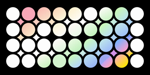 A colorful arrangement of oval shapes and diamond patterns on a black background