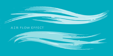 Abstract swirling air flow design with white brush strokes on teal background