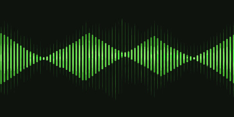 A vibrant green waveform graphic against a dark black background