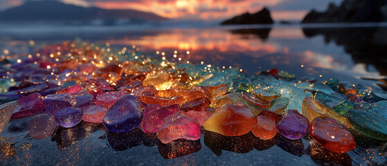 AI generator images of The most famous beach for finding sea glass is Glass Beach. Sea glass is fragments of glass that have been smoothed and polished by the waves, resulting in a cloudy appearance.