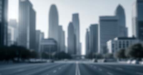 Abstract view of a modern city with blurred tall buildings forming an urban environment, suitable for advertising templates, business visuals, and professional design projects.