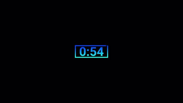 One minute countdown animation with transparent background, countdown timer from 60 seconds to 0 seconds with minute and seconds, One minute countdown timer with alpha channel in 4k.