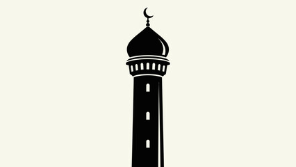 Black Silhouette of Islamic Minaret with Crescent Moon Top