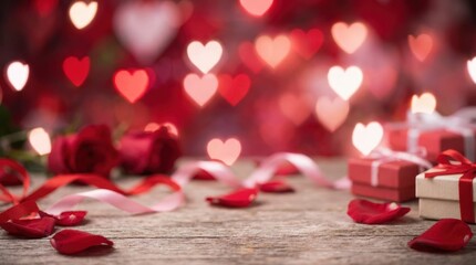 Romantic valentine's day celebration cozy home digital art warm ambiance close-up view love and affection inspired decor with heart-shaped bokeh lights and gift ideas