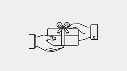 Gift Giving Concept: Hand Passing Present Box with Ribbon Bow