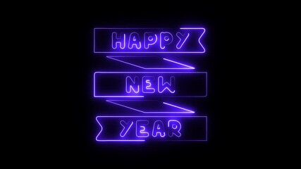 Happy New Year neon sign purple text on black background celebration greeting