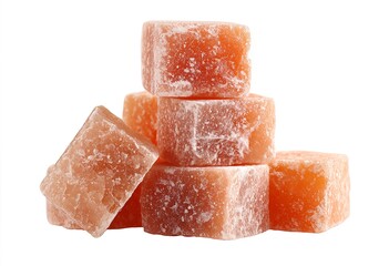 Himalayan pink salt cubes stacked natural mineral seasoning for cooking and spa treatments isolated 