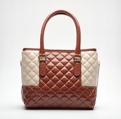 Quilted leather handbag two-tone brown and beige design classic accessory for women studio shot