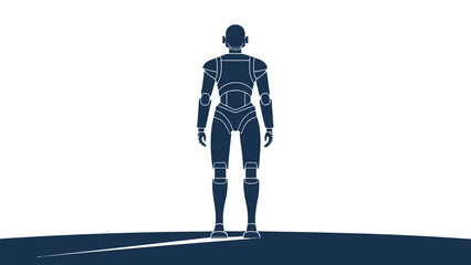 Futuristic robot standing on dark blue surface with white outlines